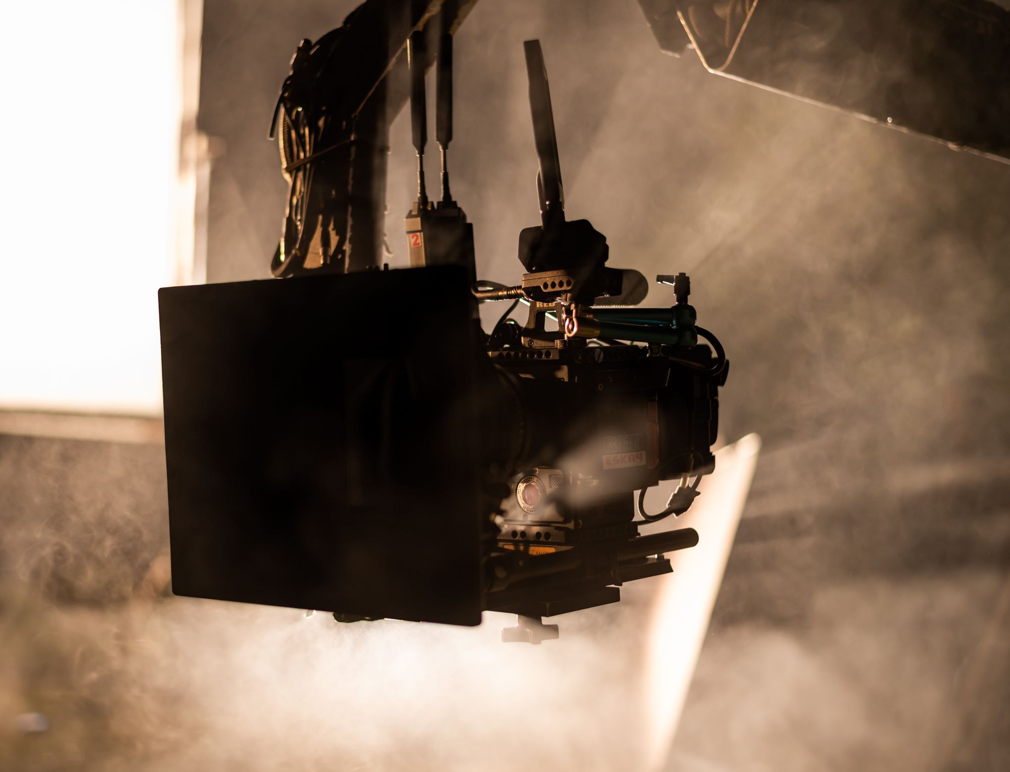 Professional cinema camera and production equipment on a film set