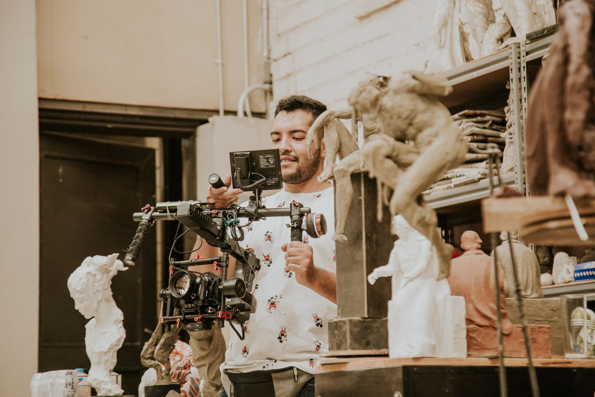 A film crew collaborating on a production