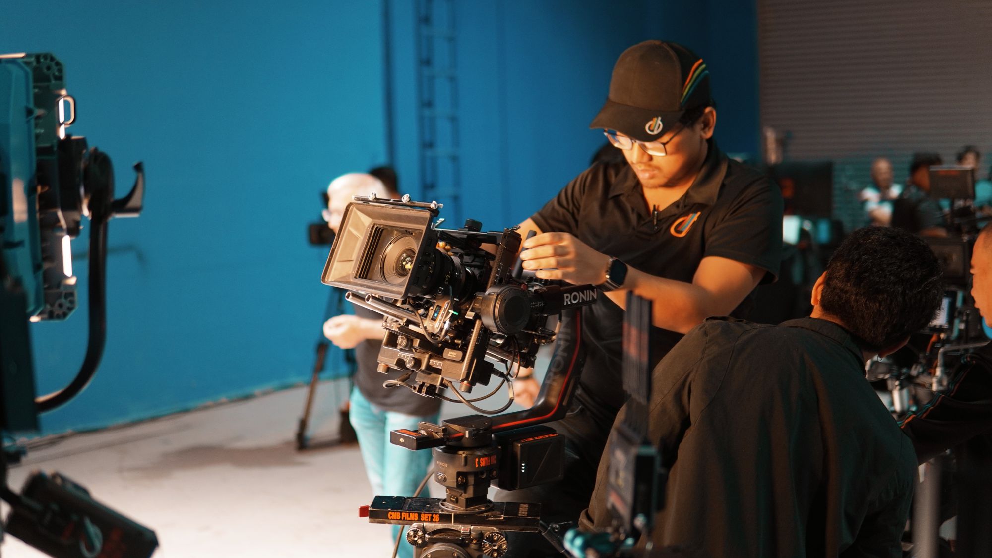 A production team preparing for filming